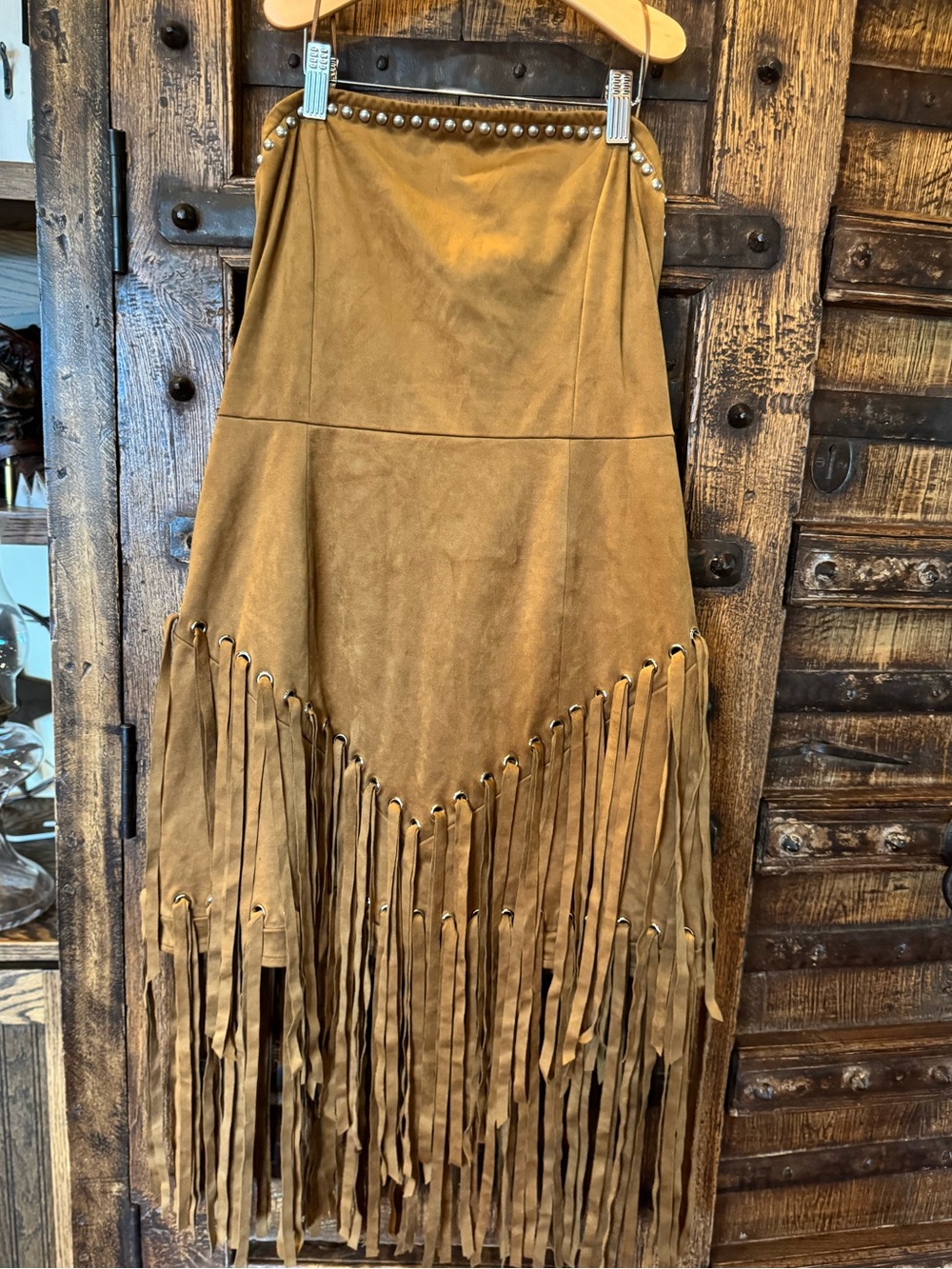 Fringed Suede-Look Dress with Stud Trim - Picture 2 of 11